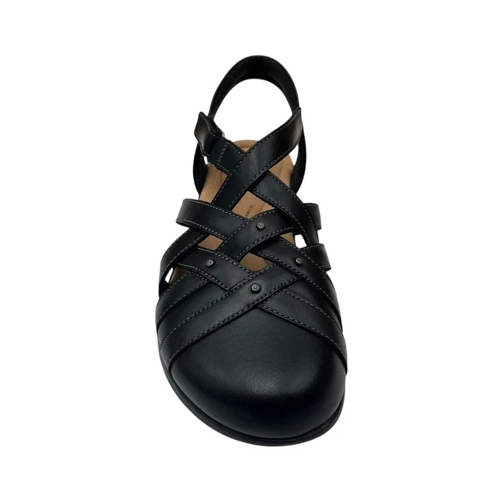 Clarks Elizabelle Sea Womens Leather Fisherman Sandals Size 8.5 Black Adjustable